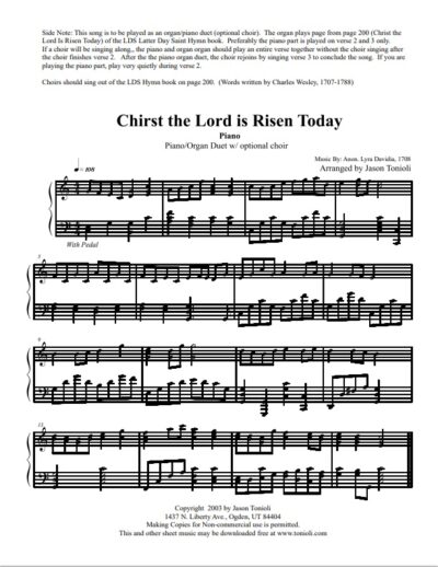 Christ the Lord is Risen Today Piano-Organ Duet PDF Sheet Music