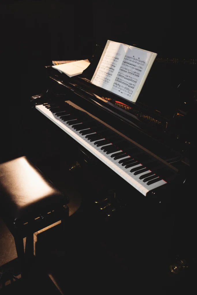 Piano sheet music on a stand, reflecting the value and passion behind music creation.