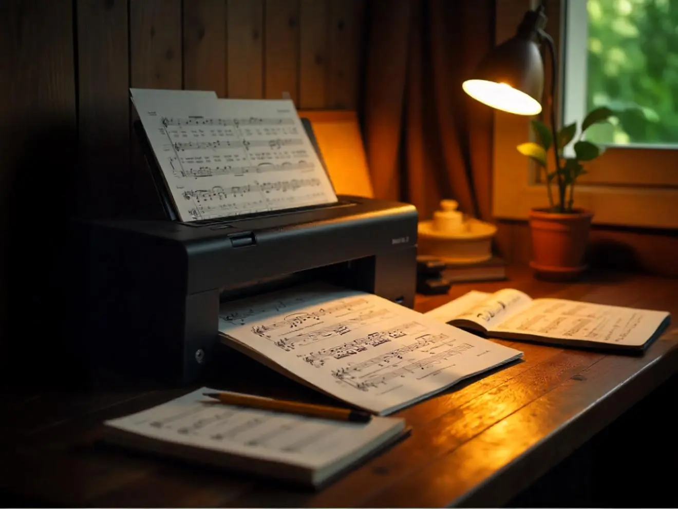 High-quality classical piano sheet music being printed at home