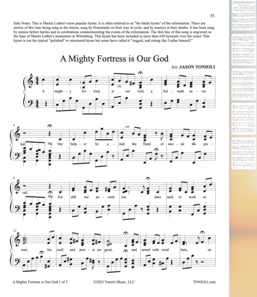 HYMN Sheet Music SAMPLE A Mighty Fortress is Our God Piano Solo Jason Tonioli