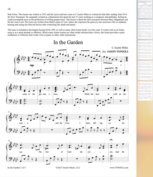 HYMN Sheet Music SAMPLE In the Garden Hymn Piano Solo Jason Tonioli