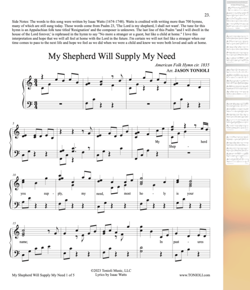 HYMN Sheet Music SAMPLE My Shepherd Will Supply My Need Hymn Piano Solo Jason Tonioli