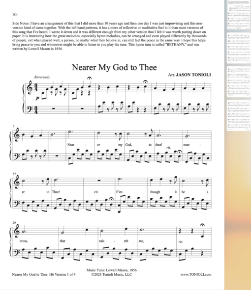 HYMN Sheet Music SAMPLE Nearer My God to Thee Piano Solo Jason Tonioli