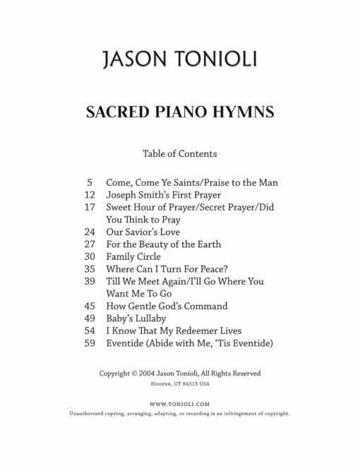 Hymns 1 Table of Contents