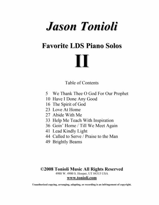 Hymns 2 Table of Contents