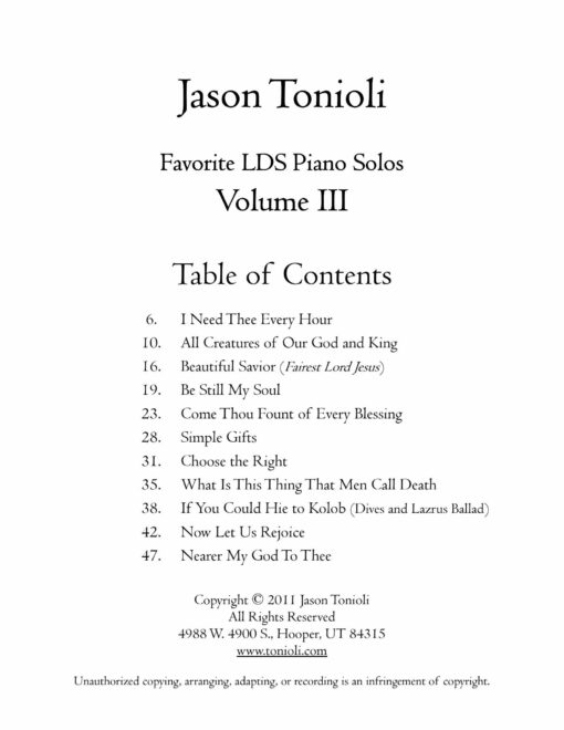 Hymns 3 Table of Contents
