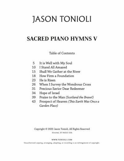 Hymns 5 Table of Contents