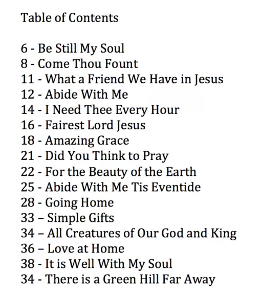 SAMPLE Table of Contents Easier Piano Hymns
