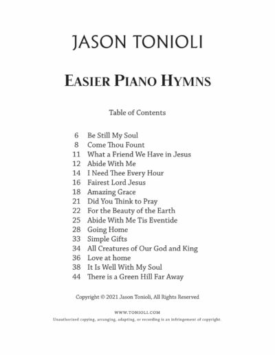 easier hymns contents
