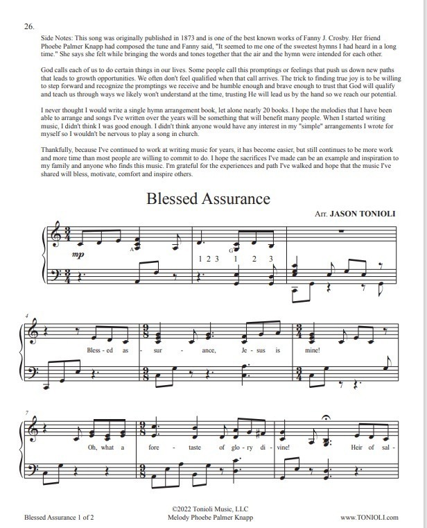 image Blessed Assurance Easier Piano Hymns Jason Tonioli