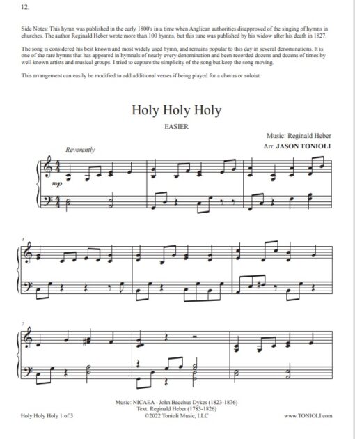 image Holy Holy Holy Easier Piano Hymns Jason Tonioli