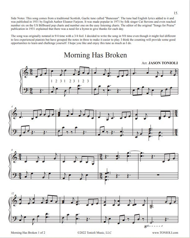 image Morning Has Broken Easier Piano Hymns Jason Tonioli